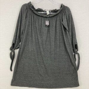 New White House Black Market Large Gray Round Neck Stretch Knit Top